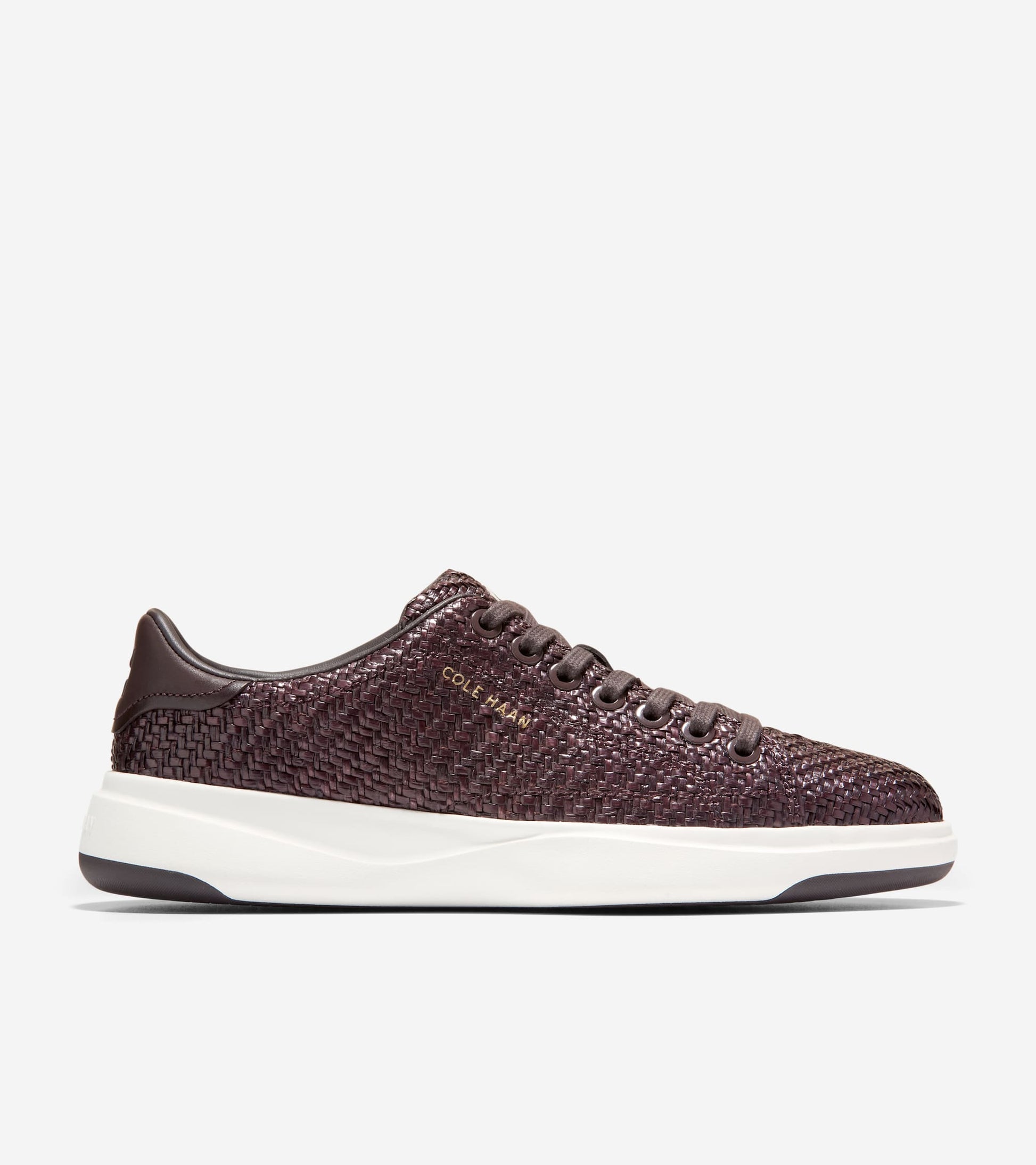 W36966:DK BROWN RAFFIA/DK CHOC  LTHR/WHITE