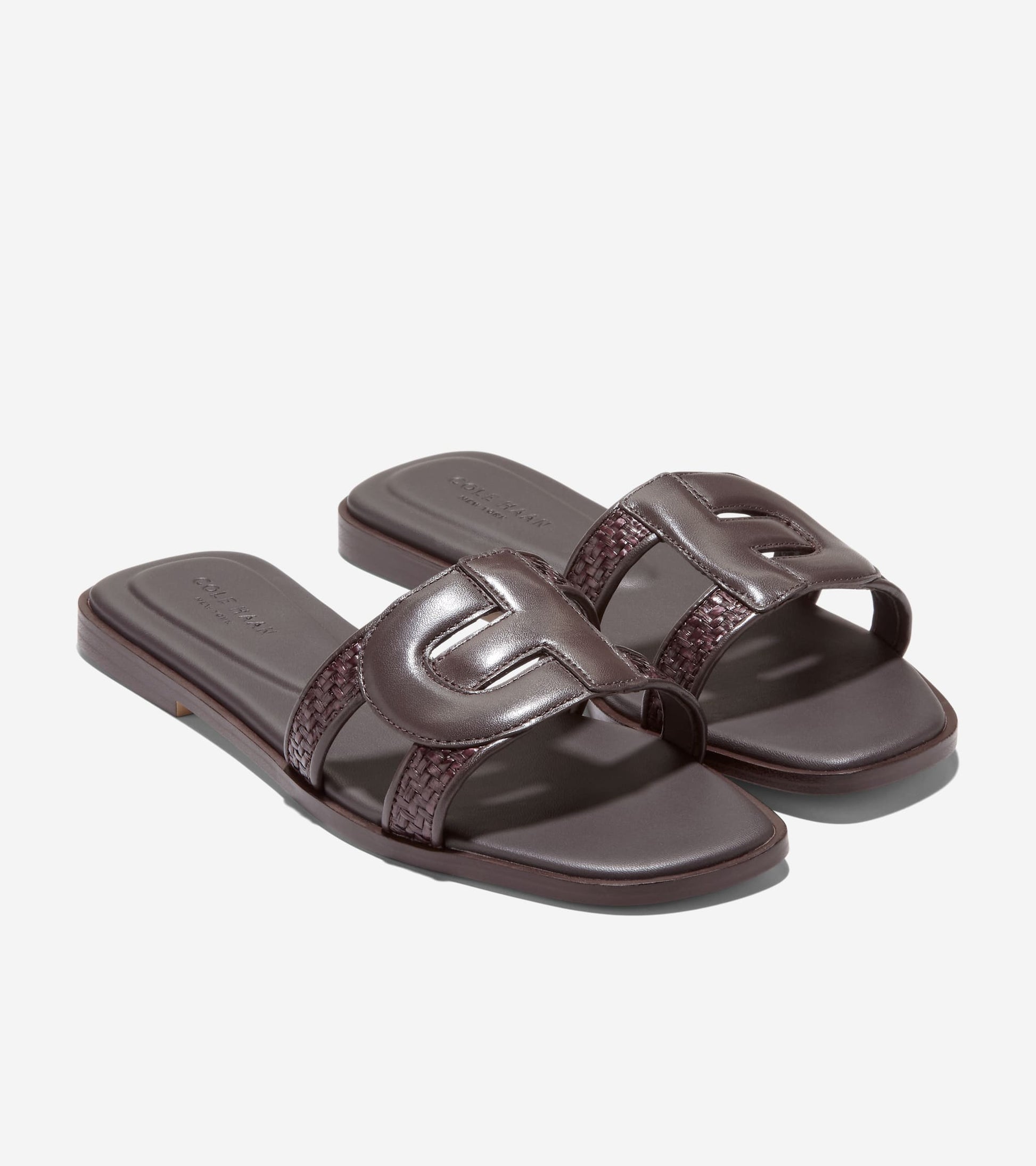 W36688:DK BROWN RAFFIA / CH DK CHOCOLATE LTHR